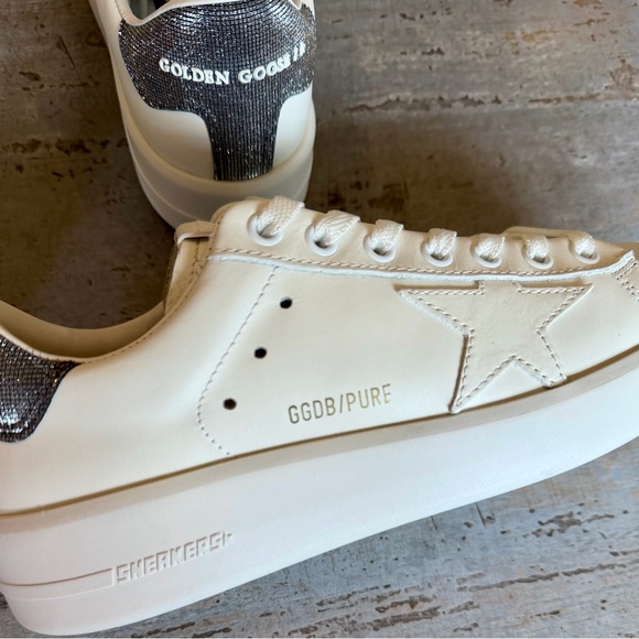 Golden Goose Pure-Star White Sneakers with Gray Glitter Heel Size 37 - Picture 5 of 13